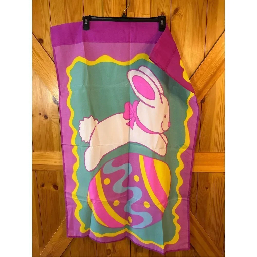 White Bunny Rabbit Easter Egg Garden Flag Outdoor Flag Easter (8766)